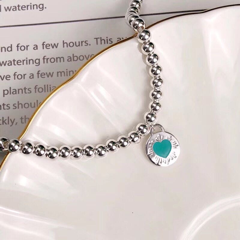 Blue Heart Tag Bead Bracelet