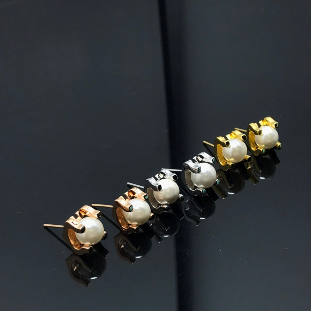 C Shaped Pearl Stud Earrings