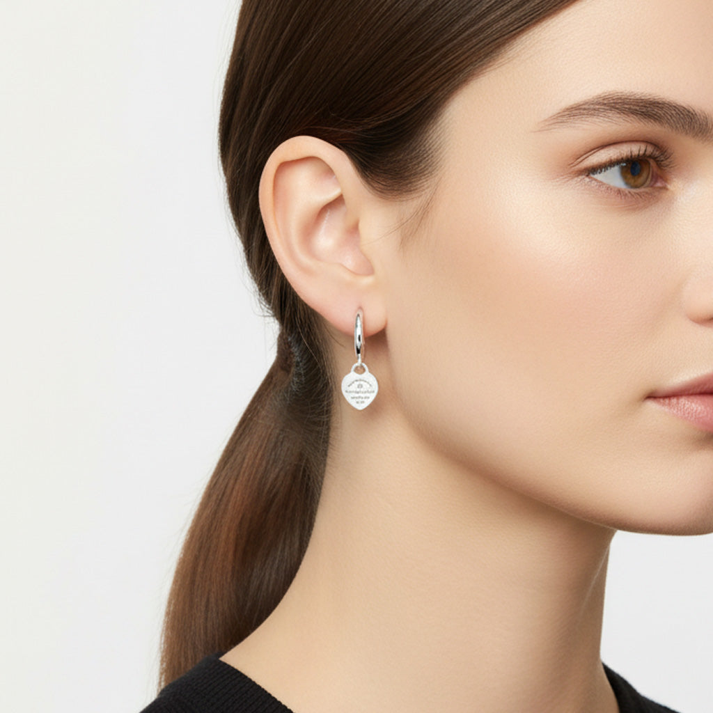 Engraved Heart Tag Hoop Earrings