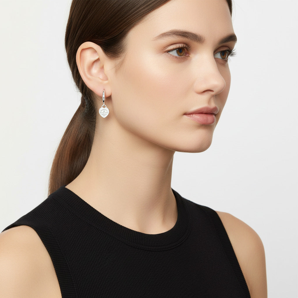 Engraved Heart Tag Hoop Earrings