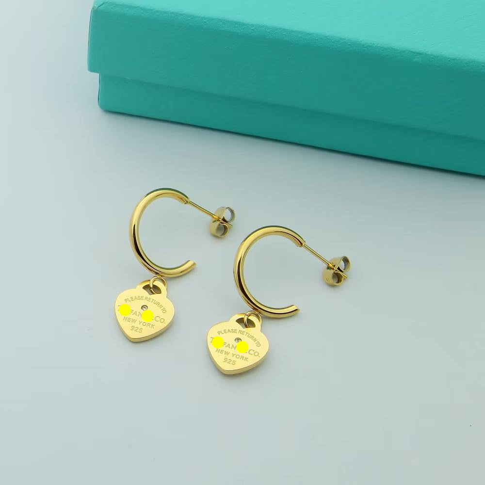 Engraved Heart Tag Hoop Earrings