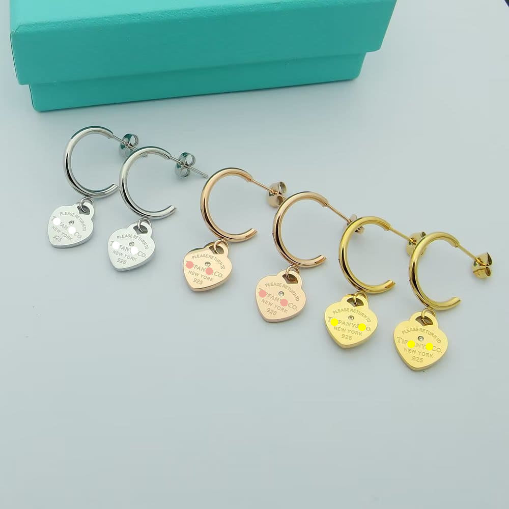 Engraved Heart Tag Hoop Earrings