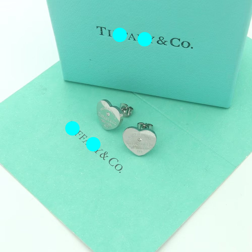 Engraved Heart Tag Stud Earrings