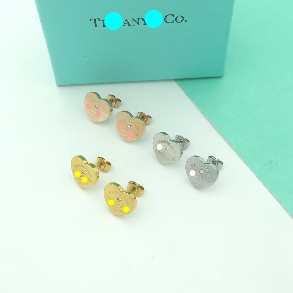 Engraved Heart Tag Stud Earrings
